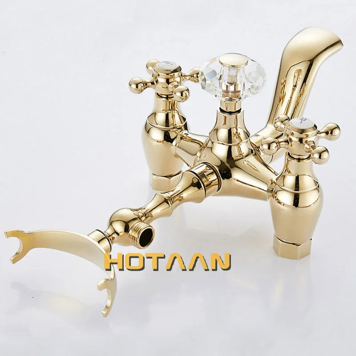 Luxury Antique Style Gold Color Bath Tub Faucet Ceramic Handle Hand held Shower Head Faucet Mixer Tap . YT-5329