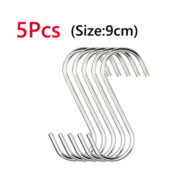5/10Pcs S-Shape Hook Stainless Steel Clothes Bags Towels Plants Hanging Rack Multi-function Kitchen Bedroom Railing Hanger Hook