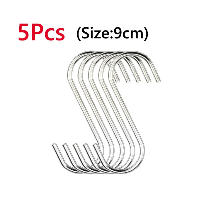 5/10Pcs S-Shape Hook Stainless Steel Clothes Bags Towels Plants Hanging Rack Multi-function Kitchen Bedroom Railing Hanger Hook