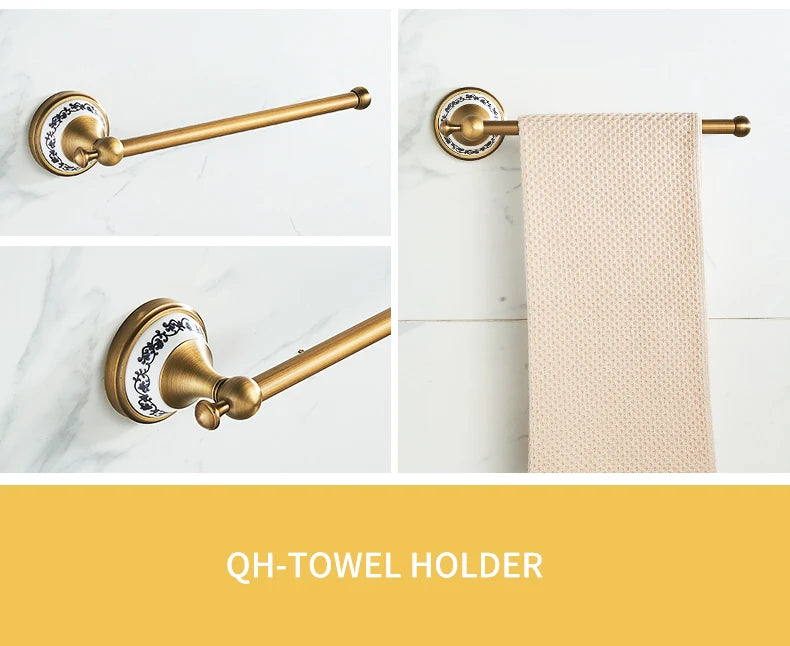 ELLEN Antique Bronze Bathroom Hardware Set Adjust Towel Rack Towel Holder Toilet Paper Holder Robe Hook EL2001A