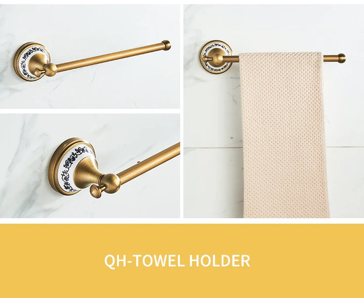 ELLEN Antique Bronze Bathroom Hardware Set Adjust Towel Rack Towel Holder Toilet Paper Holder Robe Hook EL2001A
