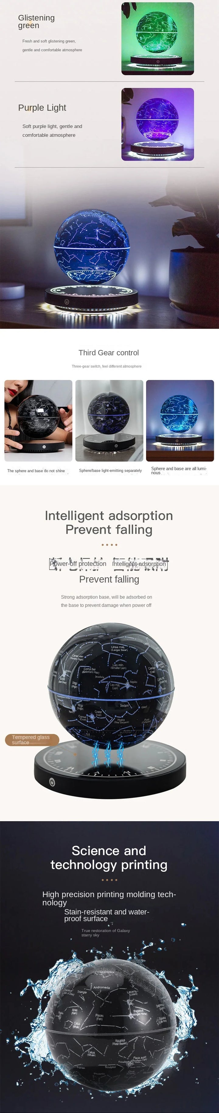Levitating Lamp Magnetic Levitation Globe LED Earth Floating Lamp Rotating Globe Zodiac Bedside Light