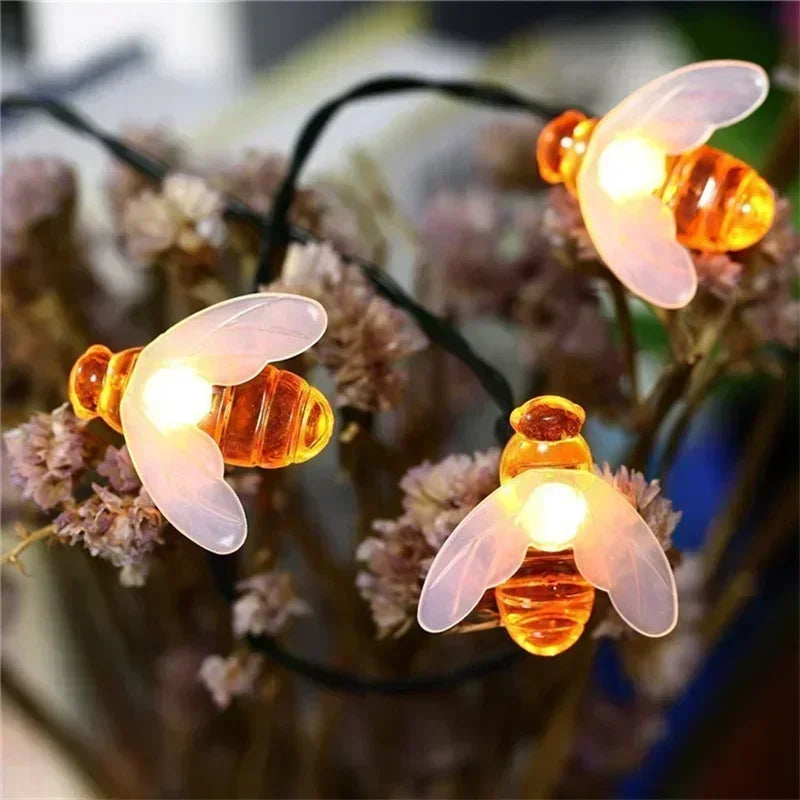 20/50/100 LED Solar Cute Bee Fairy String Lights Garden Fairy Lights 8 Mode Outdoor Lighting for Easter Christmas Wedding Decor