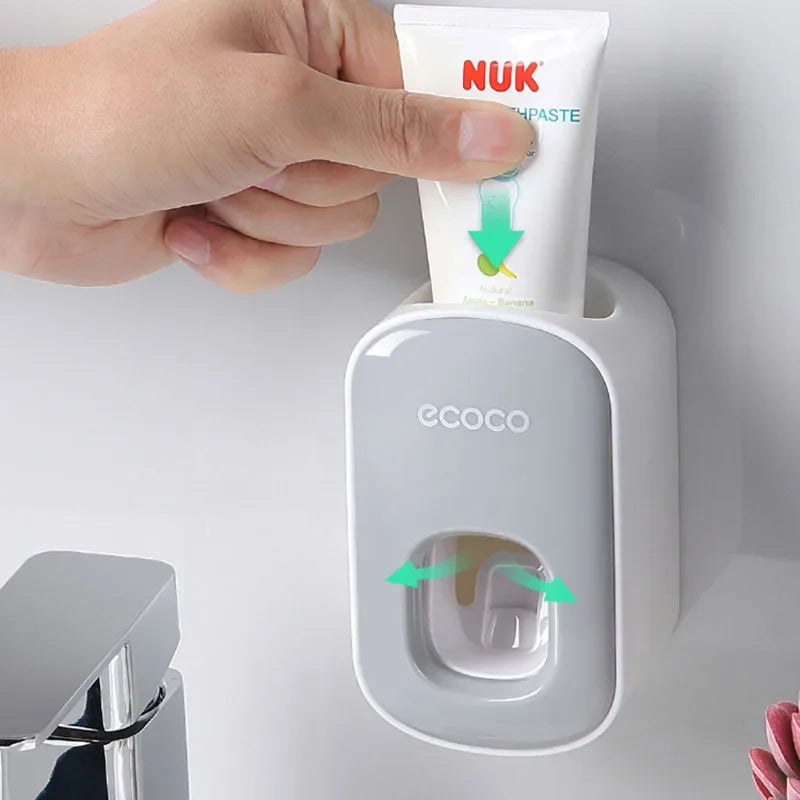 ecoco  Wall Mount Automatic Toothpaste Dispenser Bathroom Toothpaste Squeezer Dispenser Toothbrush Holder bathroom accessories