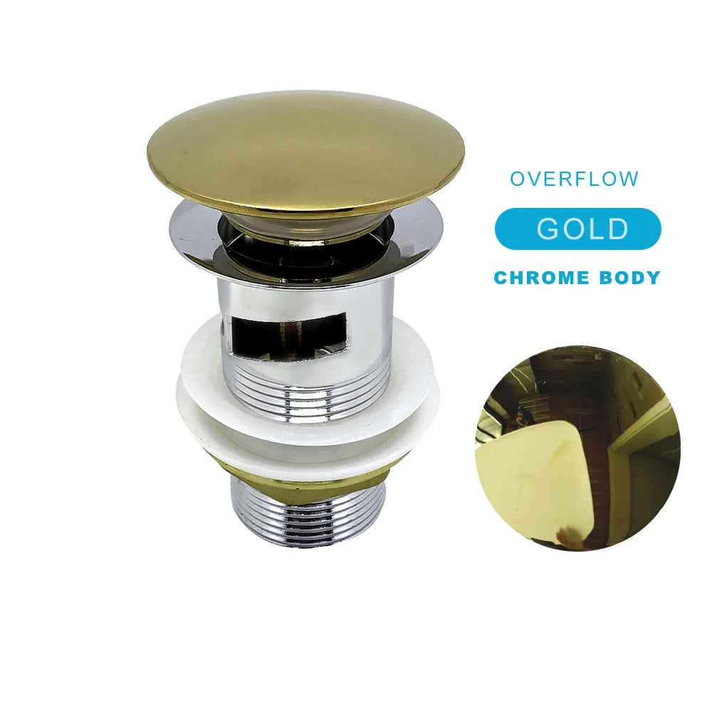 Bathroom Push Down Pop-Up Drain Sink Waste Stopper Valve Chrome Body with Color Lid Washbasin Water Head Deodorization Stopper