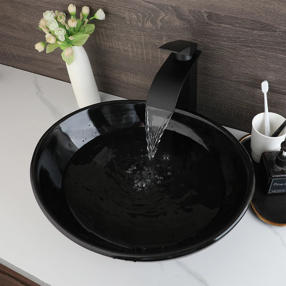 KEMAIDI Oval Vessel Sink with Faucet White Marbling Bathroom Vessel Sinks Above Counter  Ceramic Vessel Sinks for Bathroom Mixer