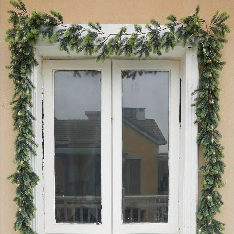 Handcrafted 74.8" Pine Christmas Garland with LED String Lights - Perfect for Indoor & Outdoor Holiday Decor, Christmas Decor