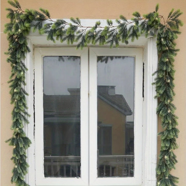 Handcrafted 74.8" Pine Christmas Garland with LED String Lights - Perfect for Indoor & Outdoor Holiday Decor, Christmas Decor