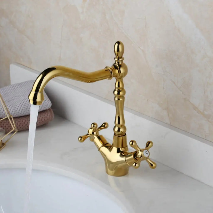 ZAPPO Kitchen Sink Faucet Polish Chrome Double Cross Handle Mixer 360° Swivel Spout Kitchen Faucets Tap Hot and Cold Water Taps