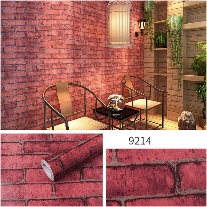 Self sticking PVC retro nostalgic imitation brick texture brown red brick self-adhesive wallpaper for home decoration vinyl film