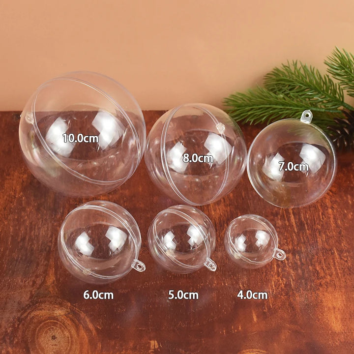4-10CM Christmas Transparent Ball Plastic Fillable Bauble Xmas Tree Hanging Ornaments Decoration