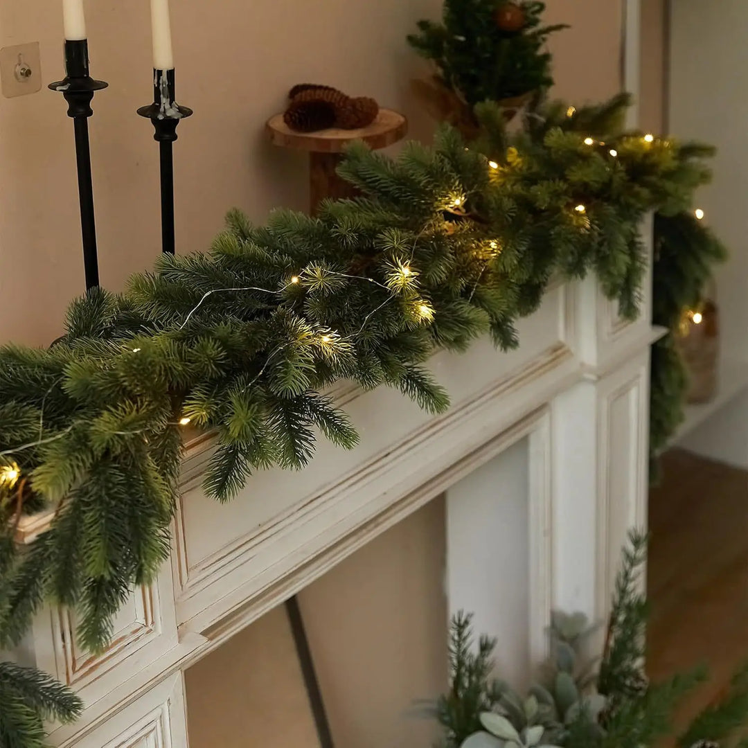 Handcrafted 74.8" Pine Christmas Garland with LED String Lights - Perfect for Indoor & Outdoor Holiday Decor, Christmas Decor