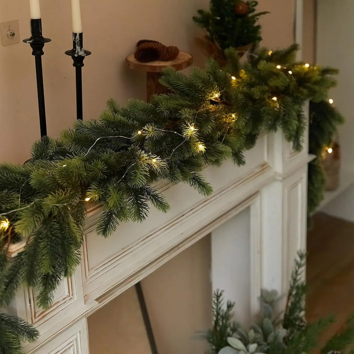 Handcrafted 74.8" Pine Christmas Garland with LED String Lights - Perfect for Indoor & Outdoor Holiday Decor, Christmas Decor