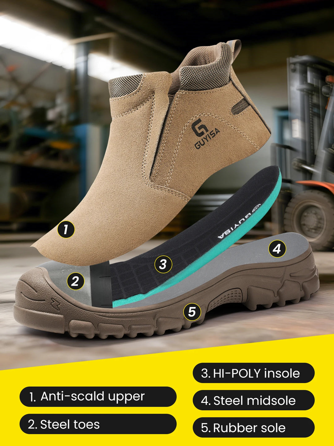 Men's work shoes with anti-crush, anti-puncture and anti-scald rubber soles for all seasons