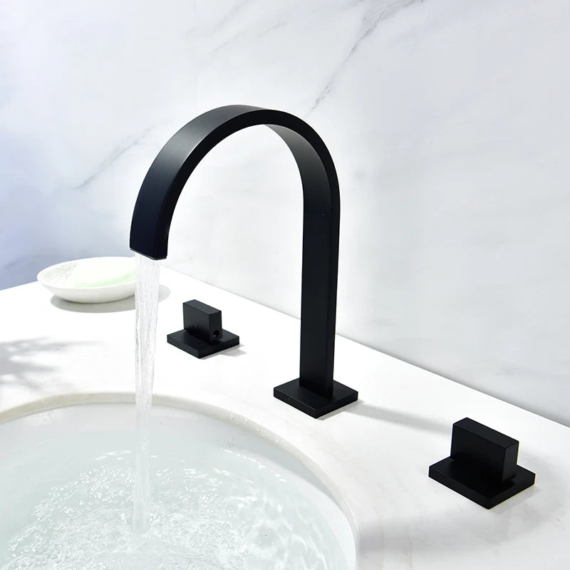 BECOLA Black Basin Faucets Brass Polished Chrome Deck Mounted Bathroom Sink Faucets 3 Hole Double Handle Hot And Cold Water Tap
