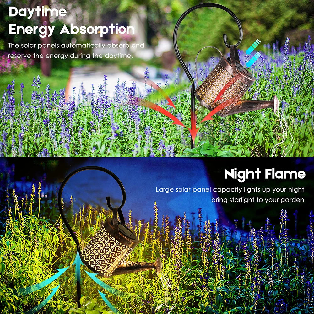 Solar Watering Can Light Hanging Kettle Lantern Light Waterproof Garden Decor