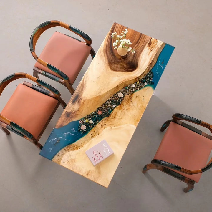 Custom coffee table Shoreline table Epoxy glue River table Solid wood desktop large board logs