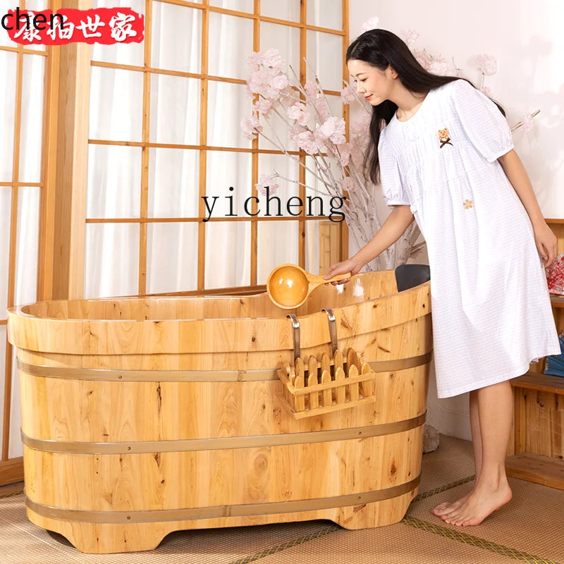 ZML  Fumigation Bath Wooden Bucket Bath Bucket Armrest Adult Full Body Bath Tub Adult Sweat Steaming Bucket