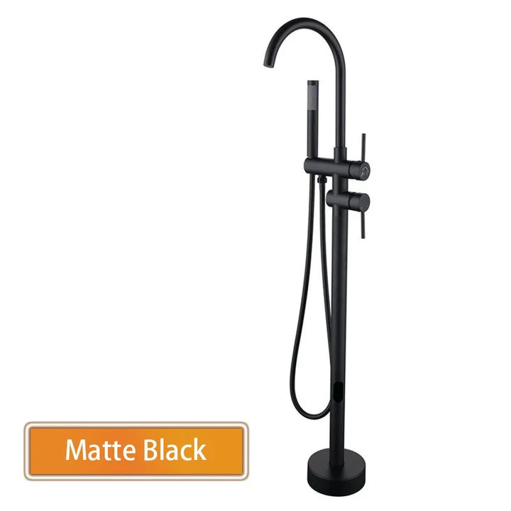 Rose Gold/Brushed Grey Floor Mount Bathtub Faucet Bathroom Bath Water Mixer Tap Faucets Double Handles with Hand Shower Brass