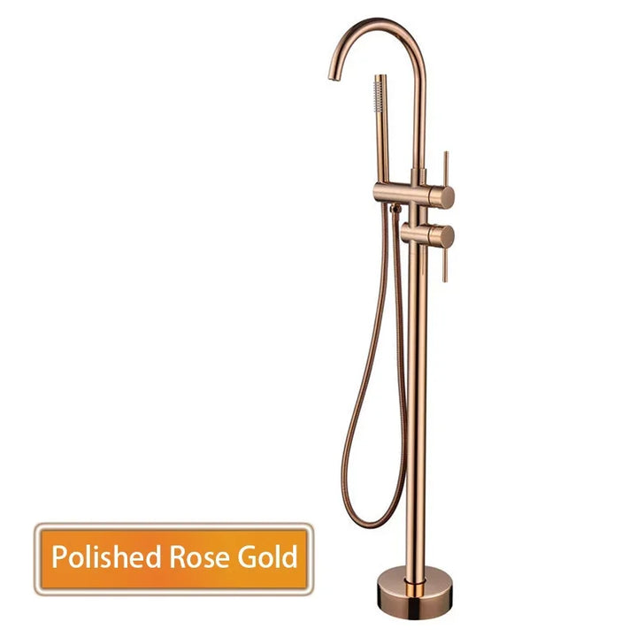 Rose Gold/Brushed Grey Floor Mount Bathtub Faucet Bathroom Bath Water Mixer Tap Faucets Double Handles with Hand Shower Brass
