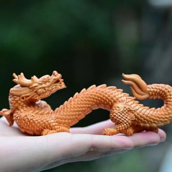 Natural Wood Shenlong  Statue  Chinese Auspicious Beast，Solid wood Carving