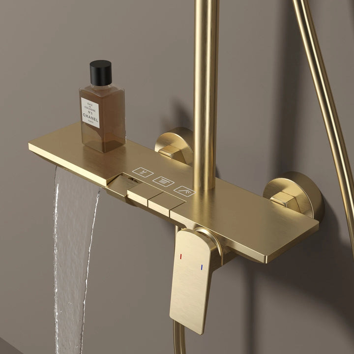 Brushed Rose Gold Piano Bathroom Shower Set Brass Hot Cold Bathroom Mixer Faucet Rain Shower Head Hot Cold Piano Shower System