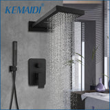 KEMAIDI Matte Black Shower Faucet Set Rectangular Dual-function Rainfall Shower Head with Handheld Sprayer Gold Shower Systerm