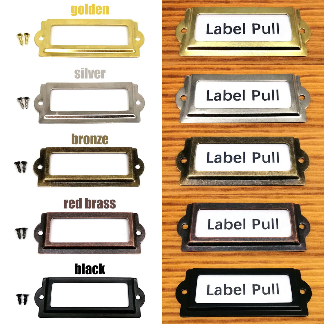 6pcs 30x83mm Metal Iron Label Pull Frame Handle File Name Card Holder For Jewelry Chest Furniture Cabinet Drawer Wood Box Case