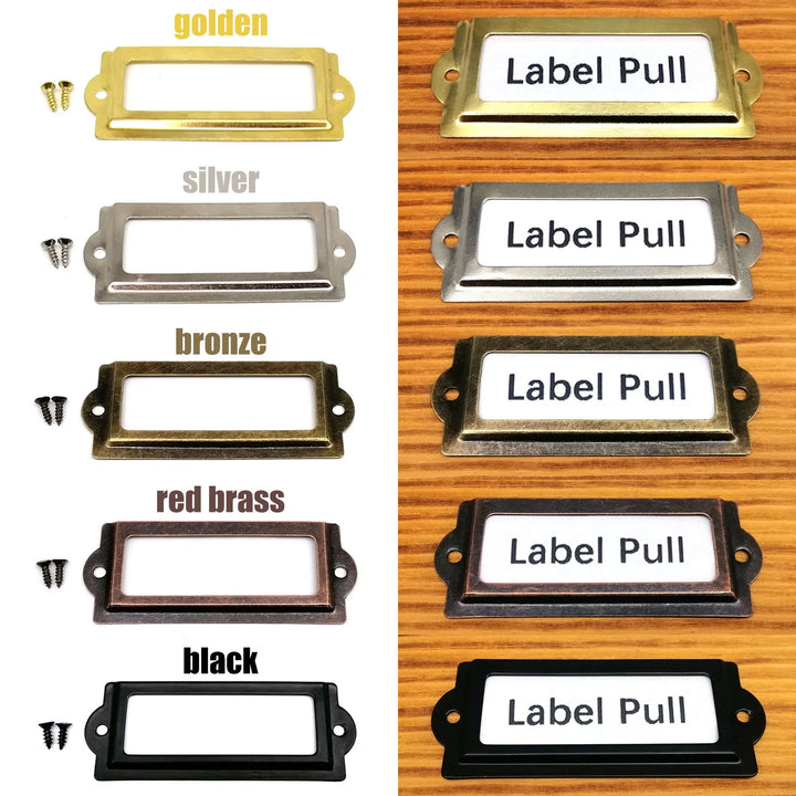 6pcs 30x83mm Metal Iron Label Pull Frame Handle File Name Card Holder For Jewelry Chest Furniture Cabinet Drawer Wood Box Case