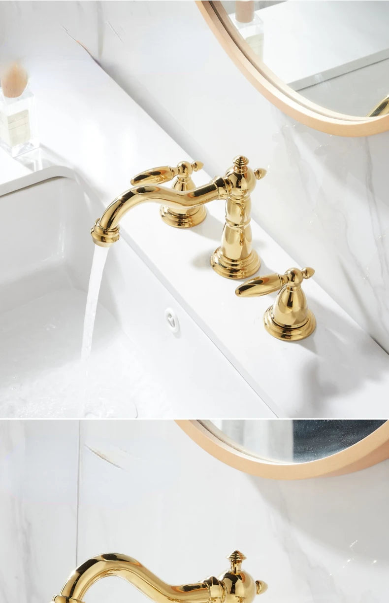 3 PCS Bathroom Faucets Dual Holder Three Hole Widespread Bathroom Sink Basin Faucets Deck Mounted Mixer Tap