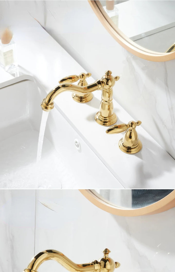 3 PCS Bathroom Faucets Dual Holder Three Hole Widespread Bathroom Sink Basin Faucets Deck Mounted Mixer Tap