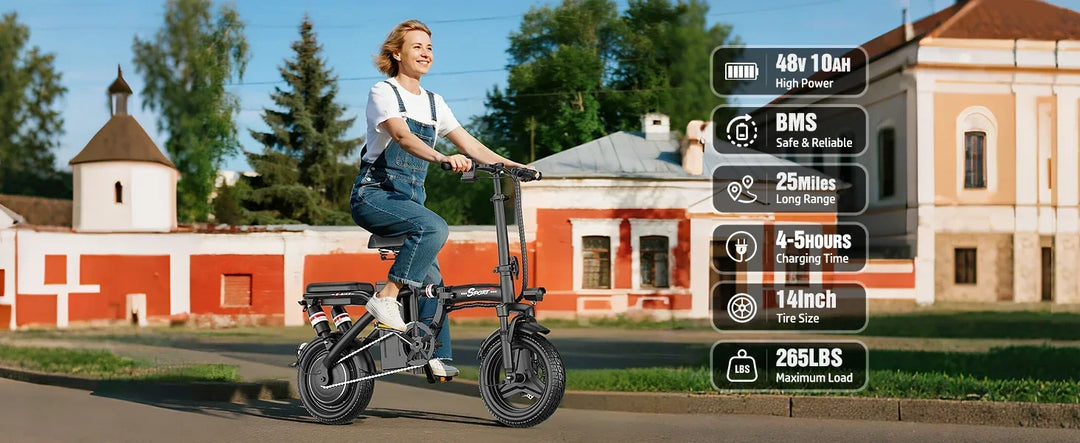 400W power electric bicycle, 14-inch foldable urban fashionable transportation E-Bike, 48V 30AH super large capacity battery