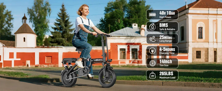 400W power electric bicycle, 14-inch foldable urban fashionable transportation E-Bike, 48V 30AH super large capacity battery