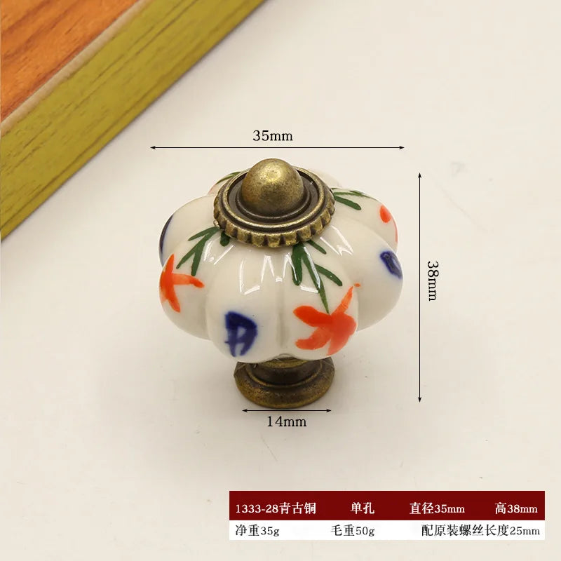 Pure Hand-painted Garden Ceramic Pumpkin Pull Hand-painted Classic Handle Drawer Cupboard Closet Door Single Hole