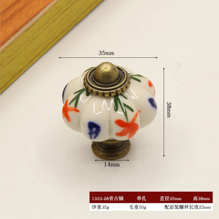 Pure Hand-painted Garden Ceramic Pumpkin Pull Hand-painted Classic Handle Drawer Cupboard Closet Door Single Hole