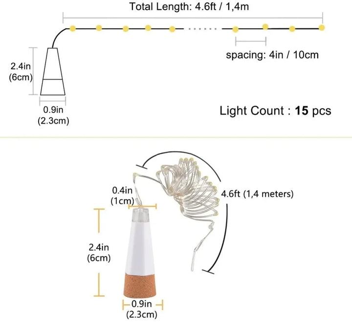 5-pack 2m Cork Bottle Fairy Lights USB Rechargeable Christmas Garland String Lights for Bedroom Room Home Wedding Party Decor