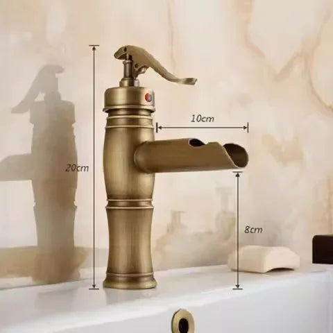 Copper antique brass washbasin hot and cold faucet European retro washbasin waterfall faucet single handle