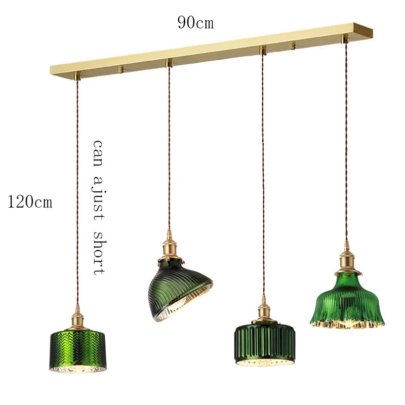 Suspension Green Stripe Glass Chandelier E27 Restaurant Pendant Light For Dining Room Kitchen Cafe Bedside Hanging Lamp Fixtures