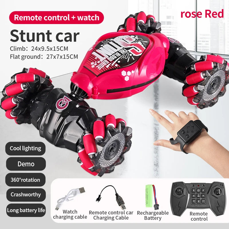 4WD stunt remote control car LED lights watch induction twist music 360° rotation off-road climbing children's toys Holiday gift