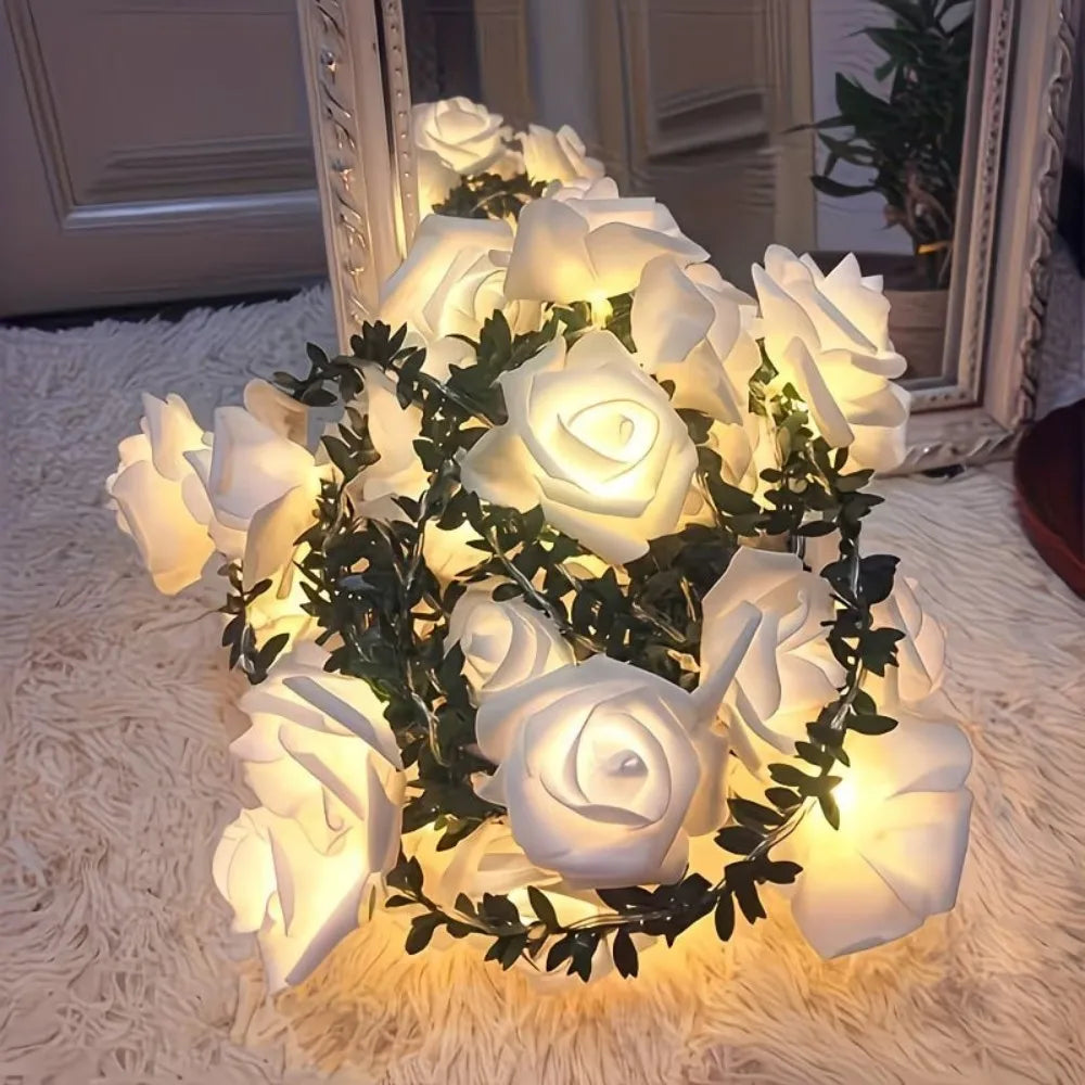 1PC 20/40 LED Rose Flower String Lights Battery Powered Flower Rose Night Lamp For Wedding Valentines Day Party Garland Decor