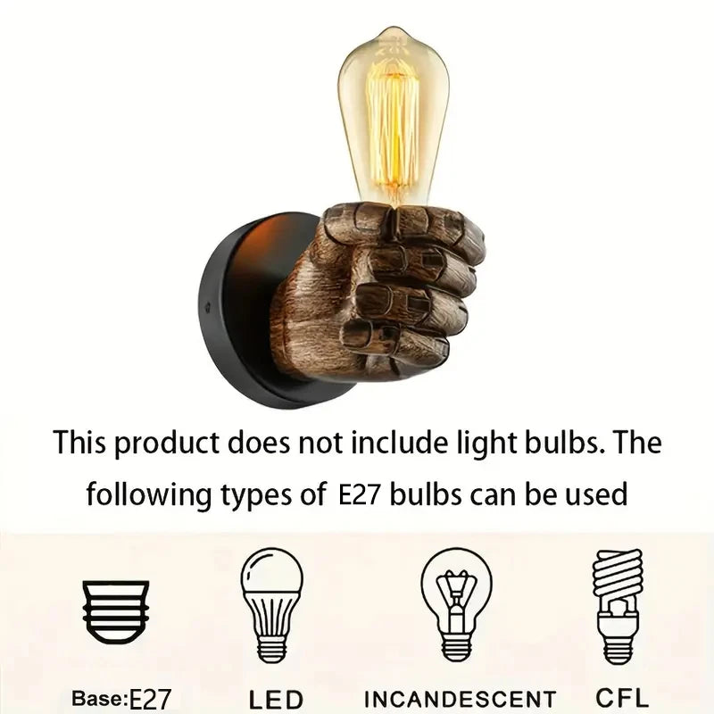 Vintage Wall Lamp Resin Fist lights For Bar Restaurant Coffee Shop Decoration Wall light Left Right Hand Indoor Lighting E27
