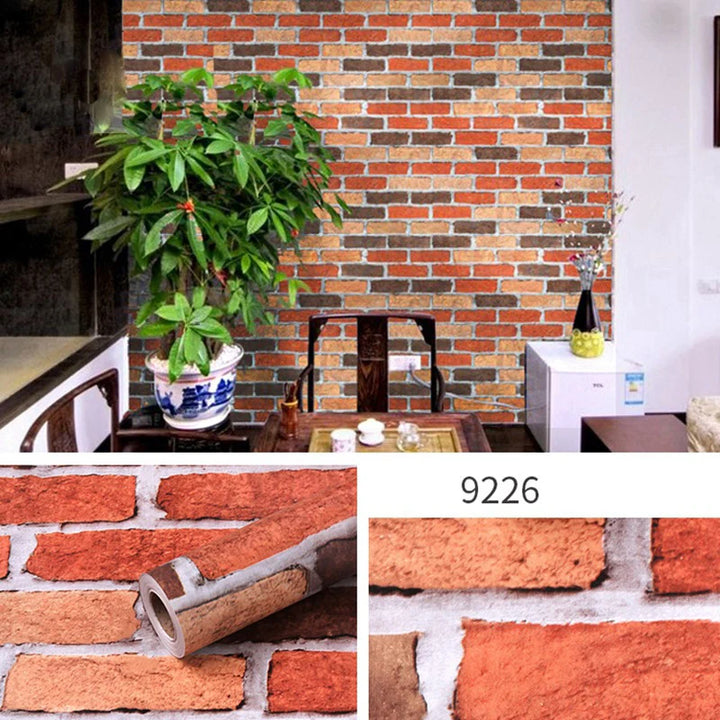 Self sticking PVC retro nostalgic imitation brick texture brown red brick self-adhesive wallpaper for home decoration vinyl film