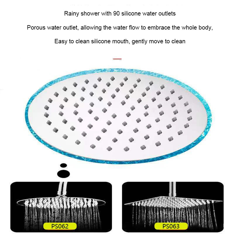 4/6/8/10/12 Inch Pressurized Rain Shower Head Stainless Steel Square Round Rain Shower Head Large Water Outlet Shower Head