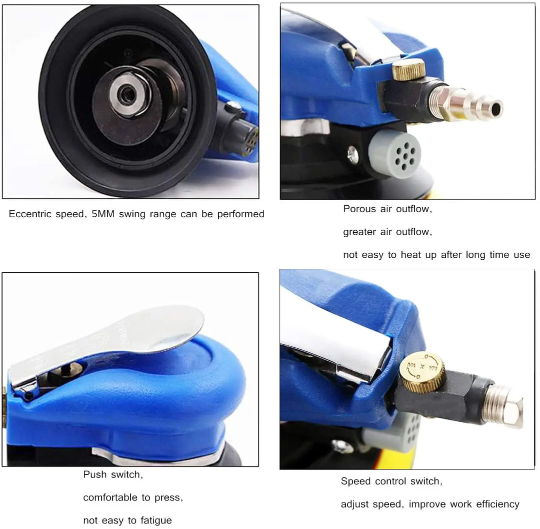 NuoDdunco 5-inch /6-inch Pneumatic Orbital Sander Air Polisher 125mm/150mm Air Vacuum Grinder for Car Metal Wood Polishing