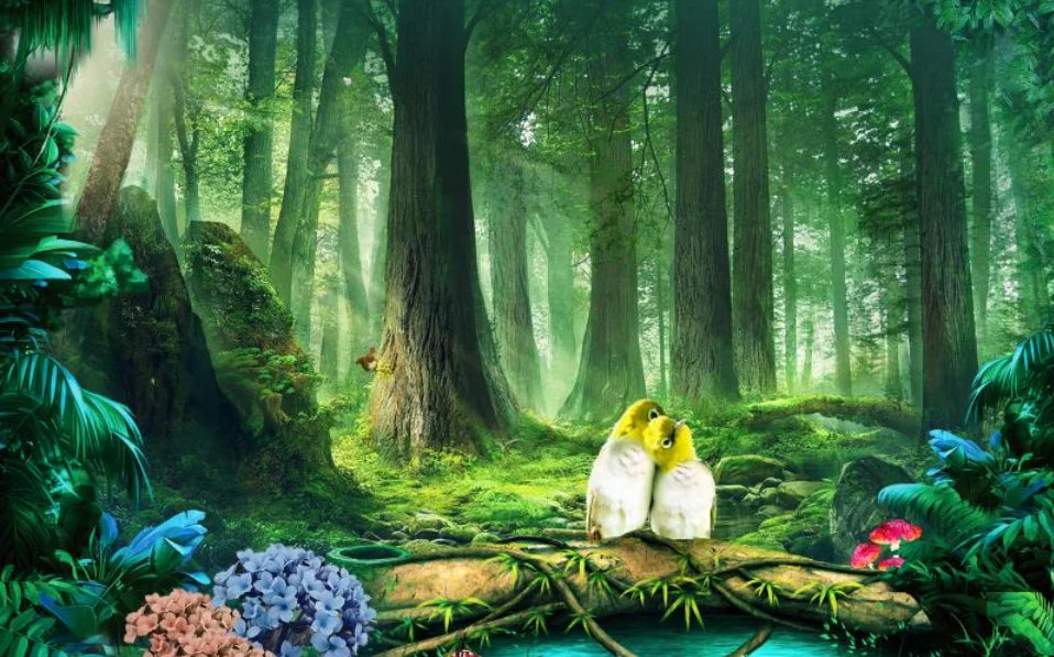 3D Custom Mural Wallpaper - Window Sea View with Red Flowers Stone Path Small Island Garden Lake Background wall for Home Decor