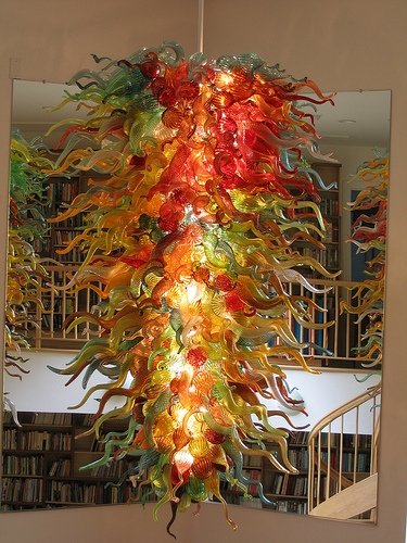 Red Diamond Glass Chandeliers Long Chain Hand Blown Glass Vintage Hanging Pendant