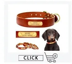 Personalized Name ID Tags Dog Collars Custom Text name Leather Dog Collar For Small Medium Large Dogs Pitbull Bulldog Beagle