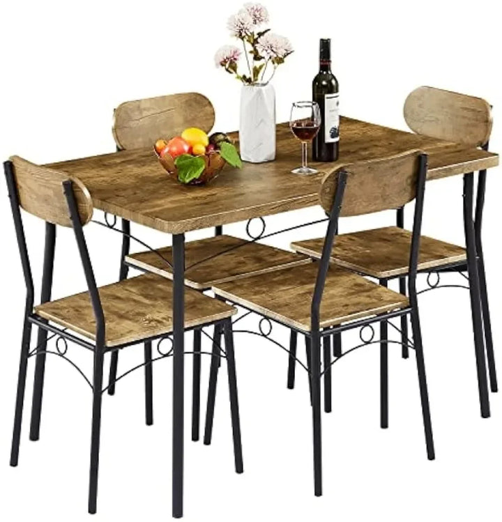Simple Dining Table Set 5 Piece Dinette With Chairs For Kitchen, Breakfast Nook And Small Space, Brown, Table & Chair For 4