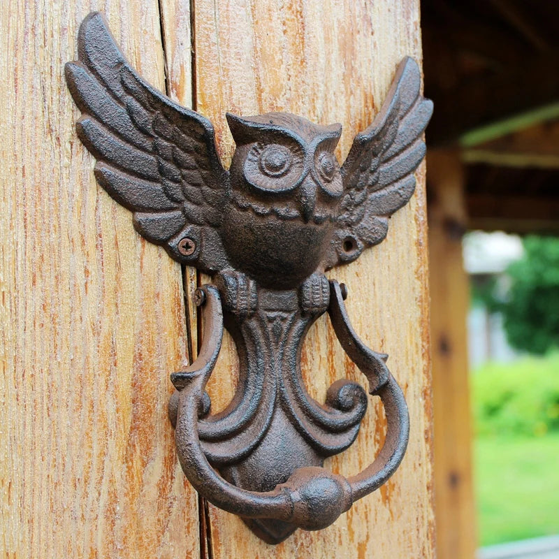 American Style Iron Knocker Crafts Vintage Owl Door Knocking Antique Door Handle Garden Home Wall Decoration