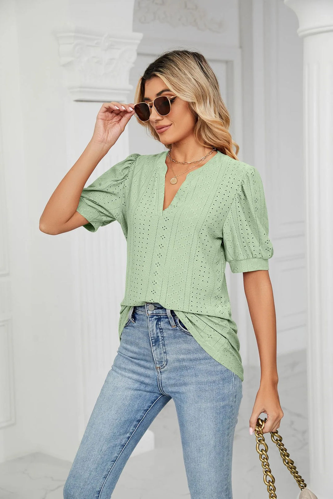 Womens Summer Tops V Neck Ruffle Sleeve Blouses Short Sleeve Casual Tops T-Shirts For Women